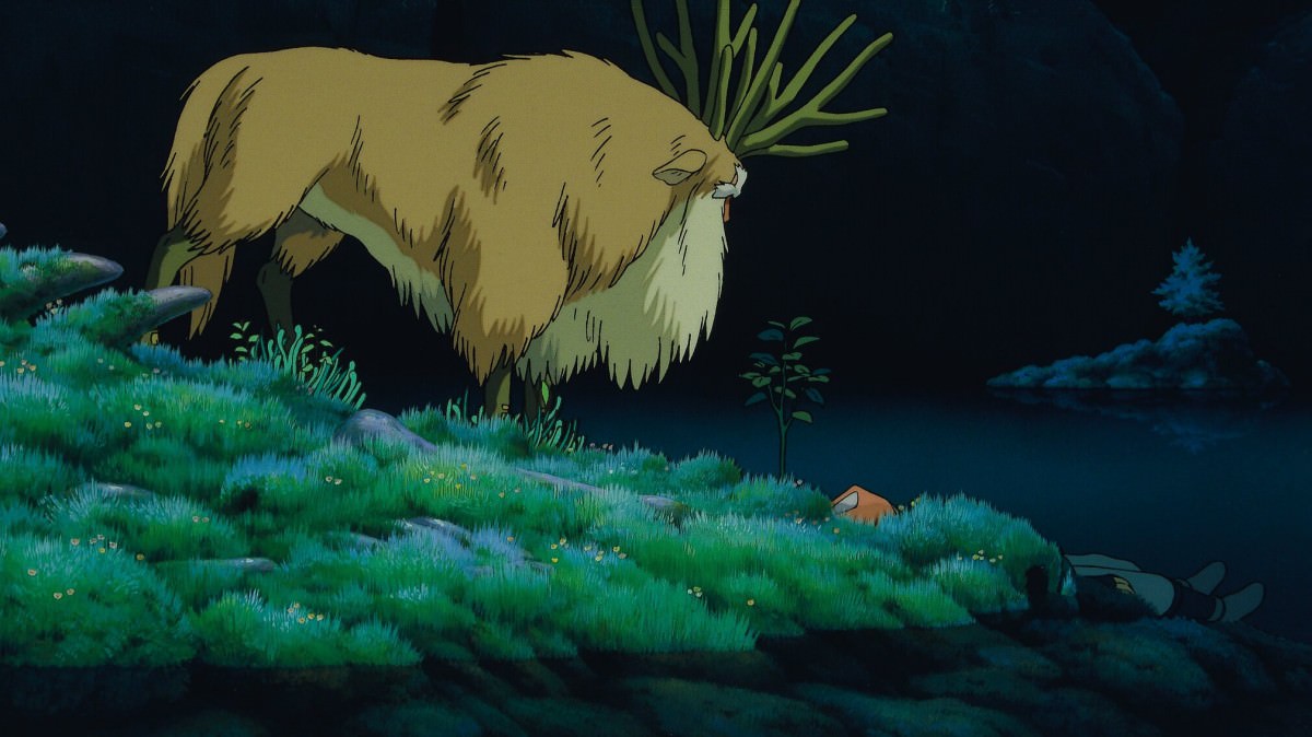 《魔法公主》中掌管生死的山獸神在森林生命之池治癒男主角阿席達卡